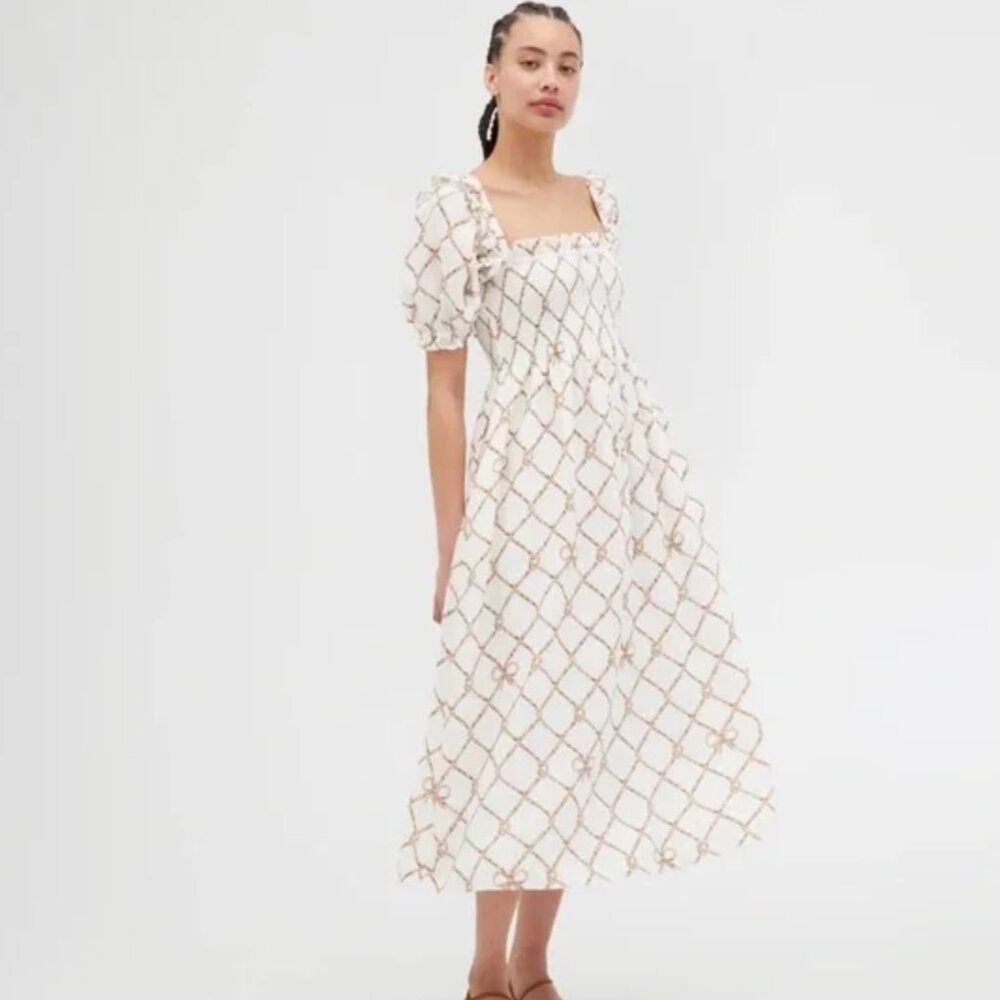 Hill House Scarlett Midi Nap Dress - Nautical Trellis Linen